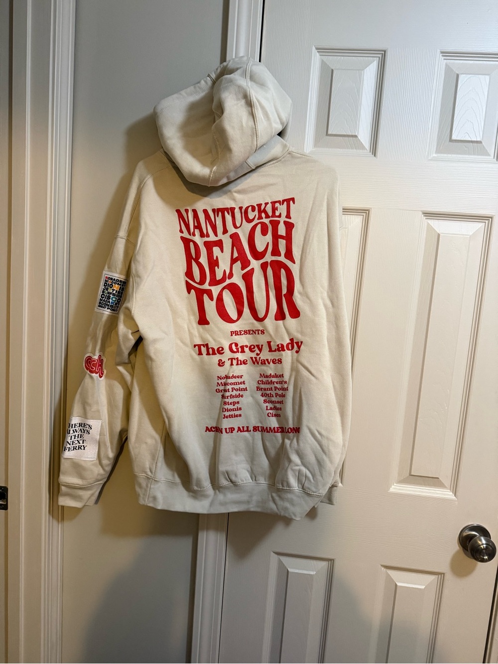 Brodenim Nantucket Beach Tour Cream Hoodie with Red Print